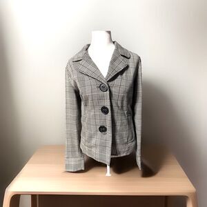 Maurices Jacket Blazer Women’s Small Plaid Black & White W/Large Buttons Pockets